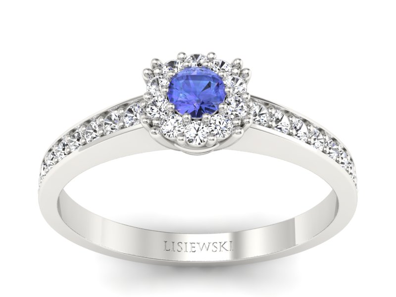Pierścionek z tanzanitem białe złoto z brylantami - p16028bt