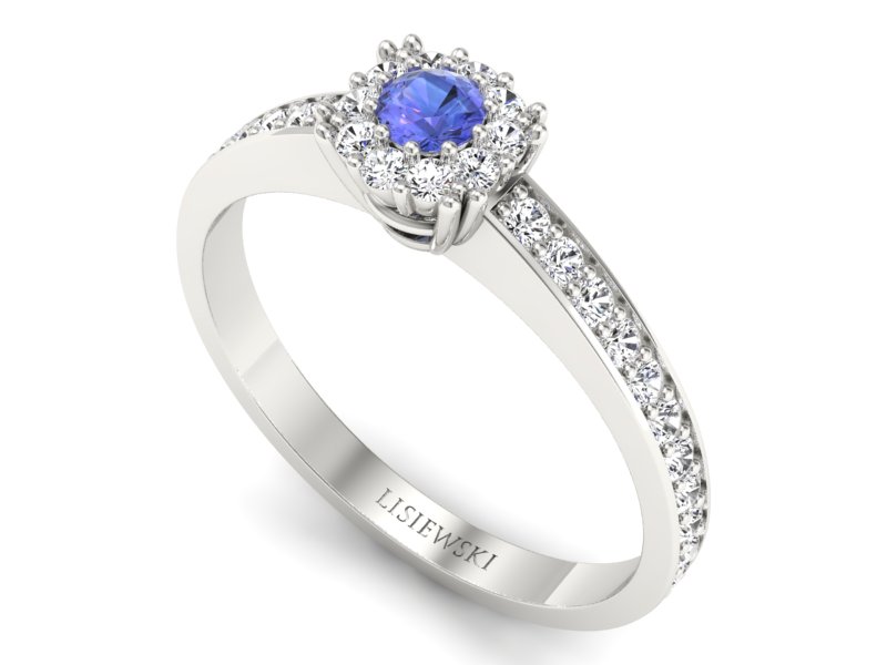 Pierścionek z tanzanitem białe złoto z brylantami - p16028bt — zdjęcie 3