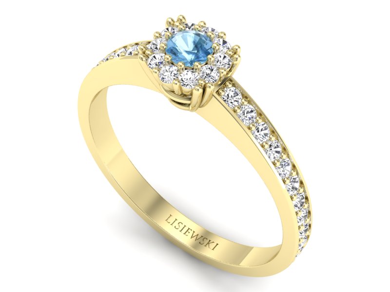 Pierścionek z topazem i brylantami żółte złoto - p16028za — zdjęcie 3