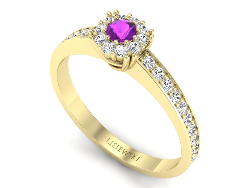 Pierścionek ametyst i brylanty żółte złoto - p16028zat — zdjęcie 3