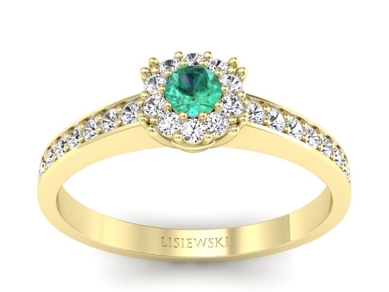 Złoty pierścionek ze szmaragdem i diamentami - p16028zsm