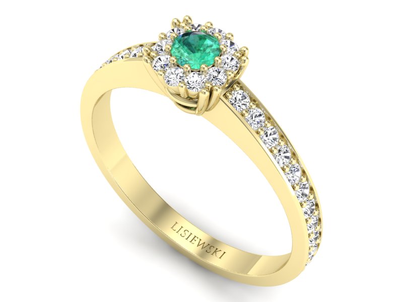 Złoty pierścionek ze szmaragdem i diamentami - p16028zsm — zdjęcie 3