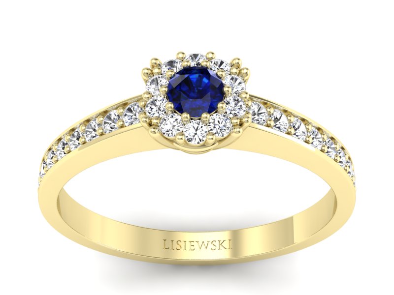 Złoty pierścionek z szafirem i brylantami - p16028zsz