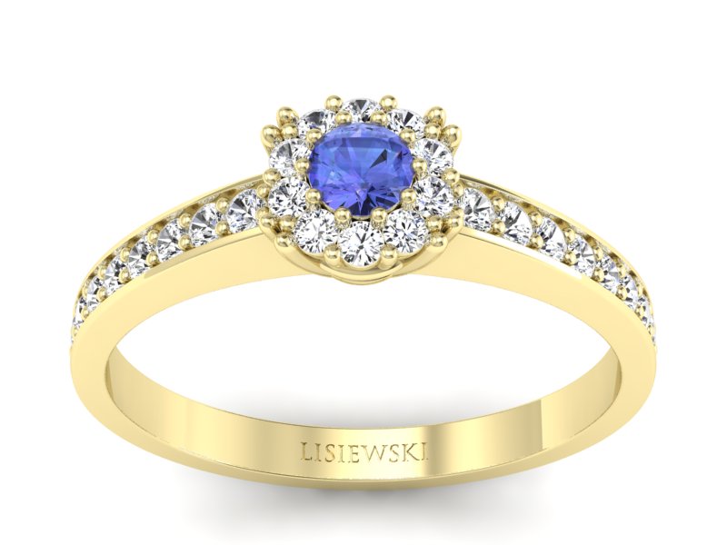 Złoty pierścionek z tanzanitem i brylantami - p16028zt