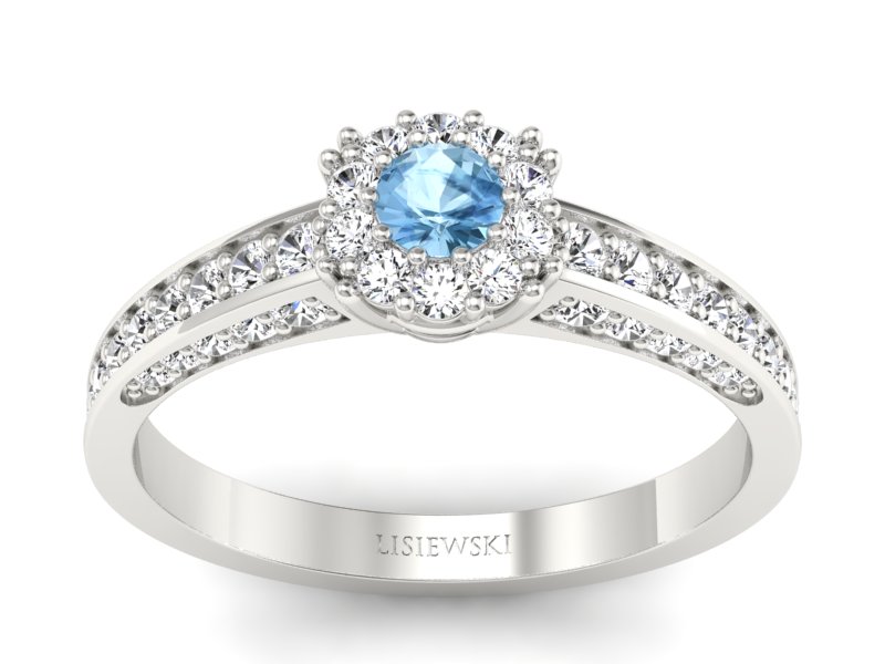 Pierścionek z topazem i brylantami białe złoto - p16029ba