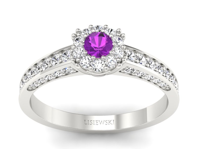 Złoty pierścionek z ametystem i brylantami - p16029bat