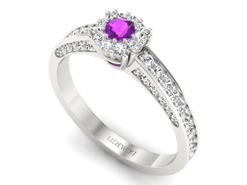 Złoty pierścionek z ametystem i brylantami - p16029bat — zdjęcie 3