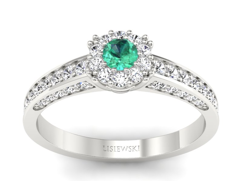 Złoty pierścionek ze szmaragdem i brylantami - p16029bsm