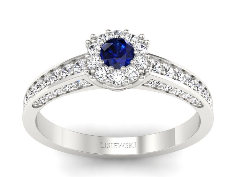 Pierścionek z szafirem i brylantami białe złoto - p16029bsz