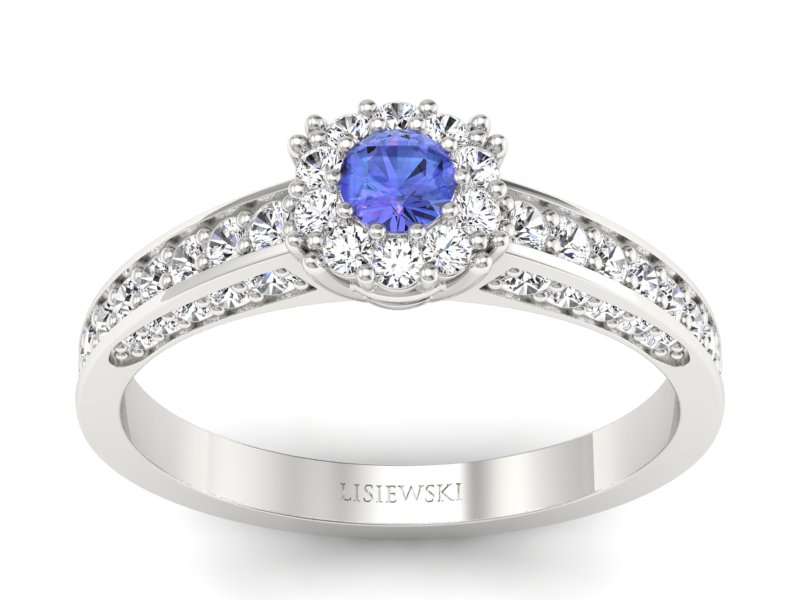 Pierścionek z tanzanitem białe złoto z brylantami - p16029bt