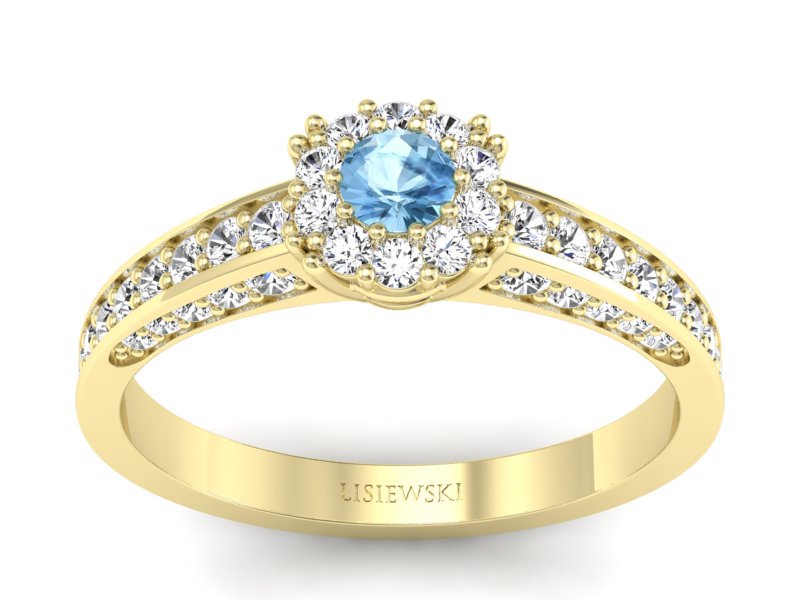 Pierścionek z topazem i brylantami żółte złoto - p16029za