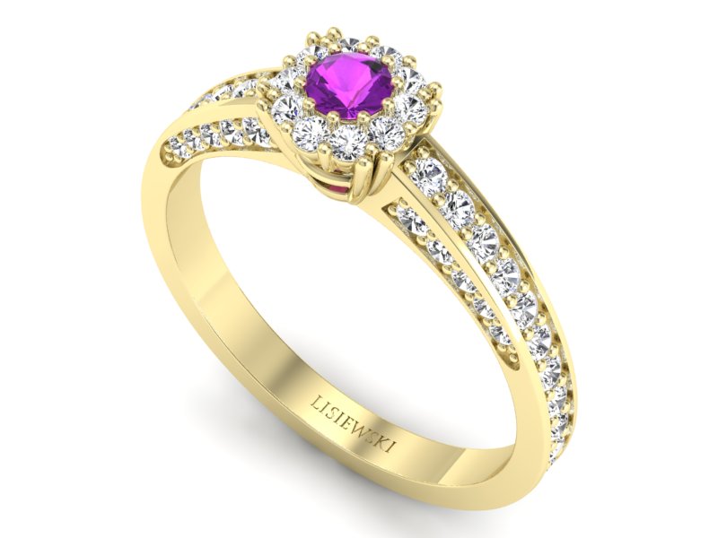 Pierścionek z ametystem i brylantami żółte złoto - p16029zat — zdjęcie 3