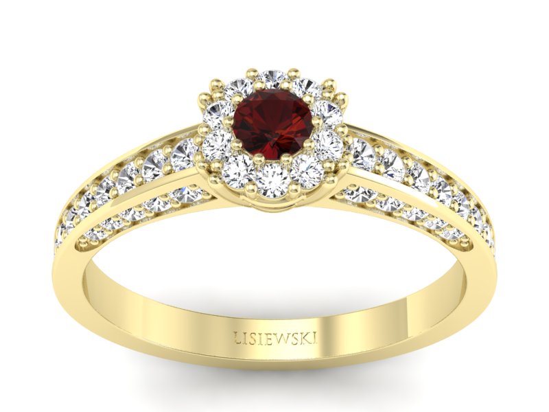 Złoty pierścionek z granatem żółte złoto - p16029zgr