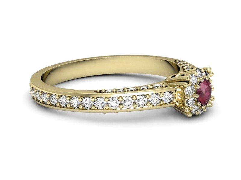 Pierścionek z rubinem i brylantami żółte złoto - p16029zr — zdjęcie 5