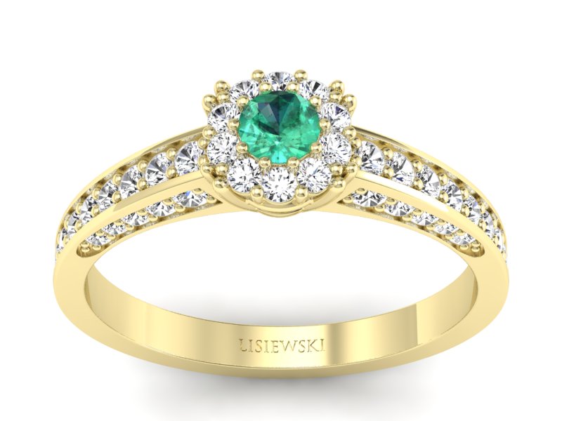 Złoty pierścionek ze szmaragdem i diamentami - p16029zsm