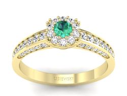 Złoty Pierścionek ze szmaragdem i diamentami - p16029zsm