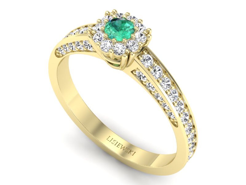 Złoty pierścionek ze szmaragdem i diamentami - p16029zsm — zdjęcie 3