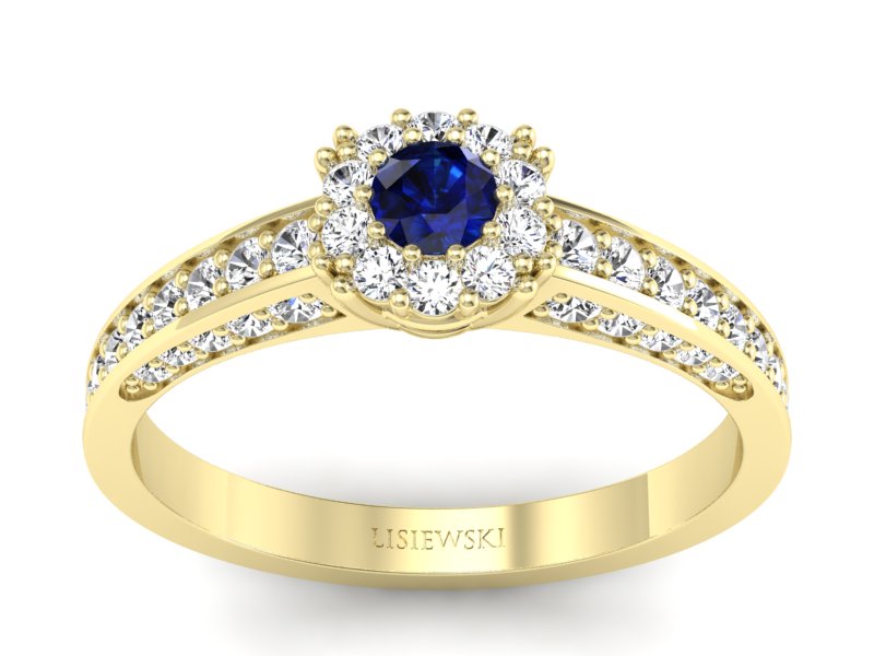 Złoty pierścionek z szafirem i diamentami - p16029zsz