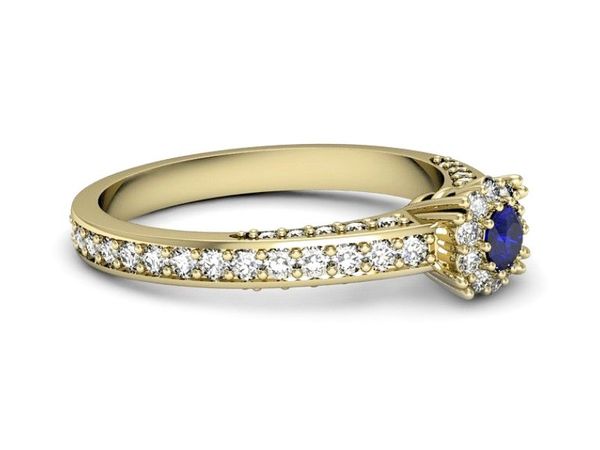 Złoty pierścionek z szafirem i diamentami - p16029zszc