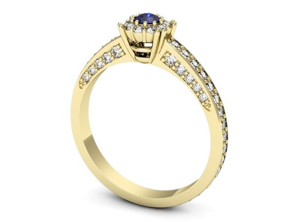 Złoty pierścionek z szafirem i diamentami - p16029zszc