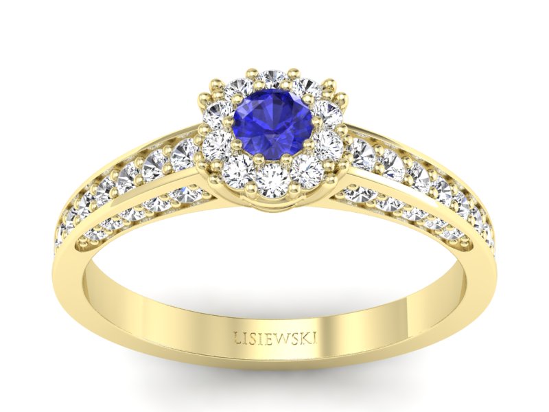 Złoty pierścionek z szafirem i diamentami - p16029zszc