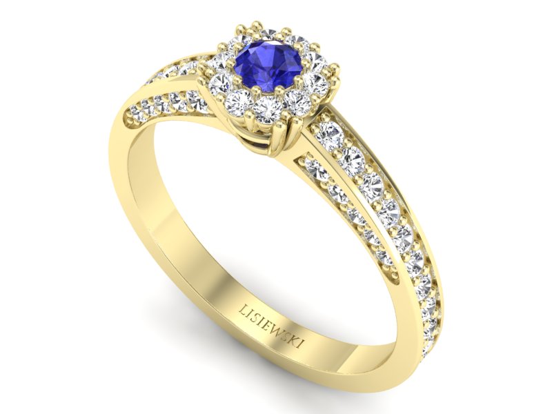 Złoty pierścionek z szafirem i diamentami - p16029zszc — zdjęcie 3