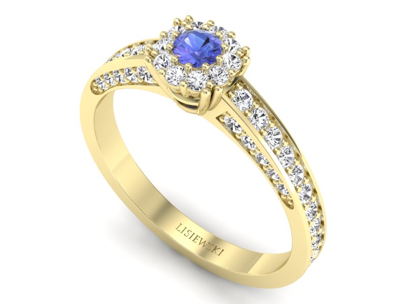 Pierścionek z tanzanitem i brylantami żółte złoto - p16029zt — zdjęcie 3