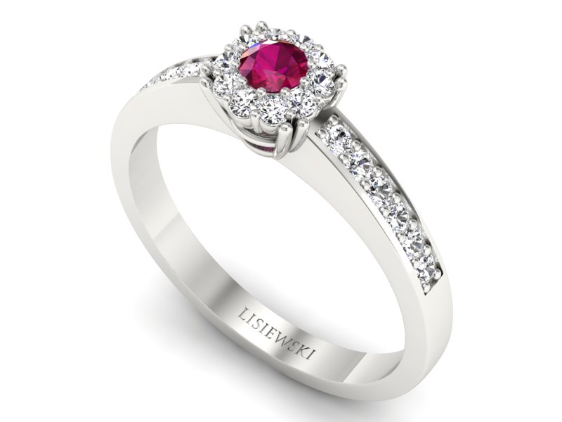 Pierścionek z rubinem i brylantami białe złoto - p16030br — zdjęcie 3