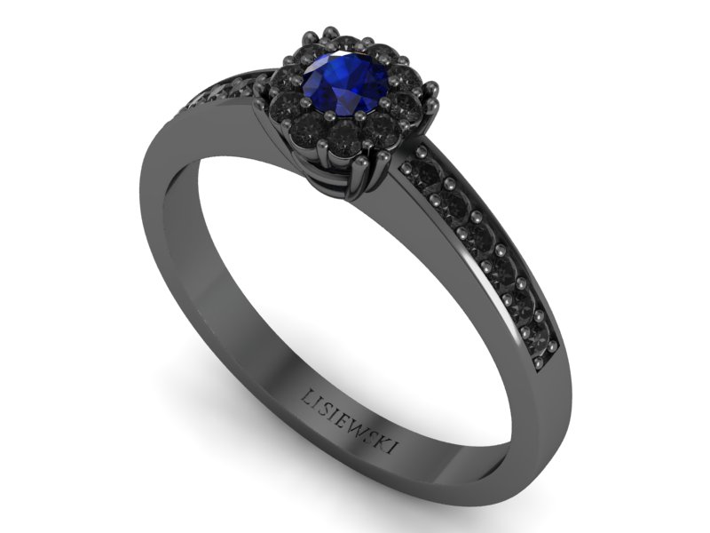 Pierścionek z szafirem i czarnymi diamentami - p16030czszcd — zdjęcie 3