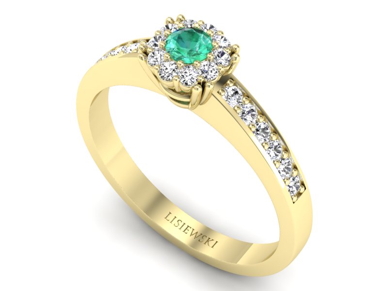 Złoty pierścionek ze szmaragdem i diamentami - p16030zsm — zdjęcie 3