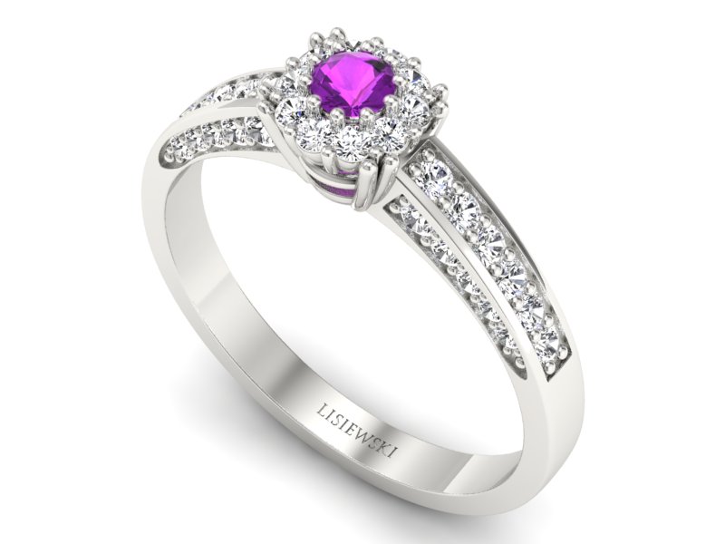 Pierścionek z ametystem i brylantem białe złoto - p16031bat — zdjęcie 3