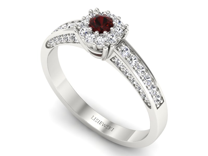 Pierścionek z granatem i brylantami białe złoto - p16031bgr — zdjęcie 3