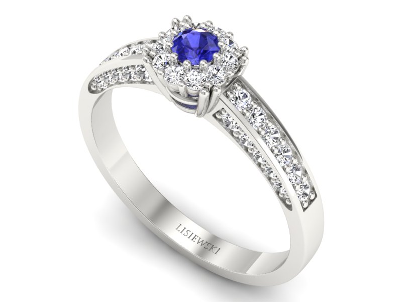 Pierścionek z szafirem i brylantami białe złoto - p16031bszc — zdjęcie 3