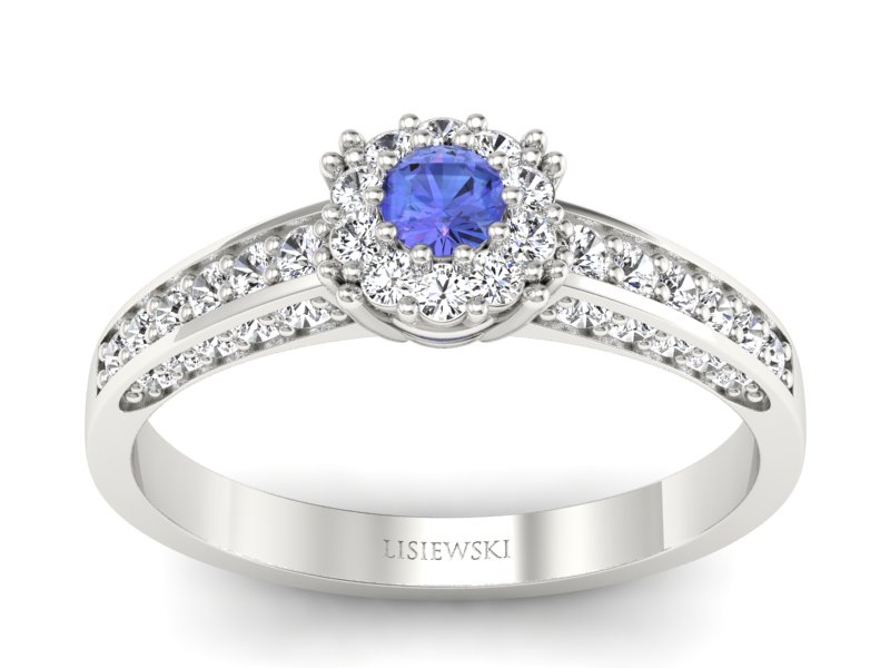 Pierścionek z tanzanitem białe złoto z brylantami - p16031bt