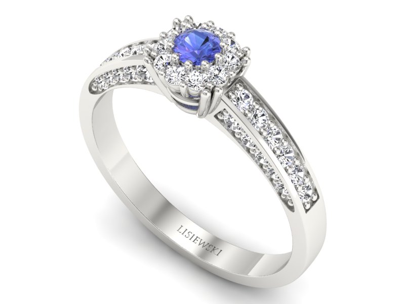 Pierścionek z tanzanitem białe złoto z brylantami - p16031bt — zdjęcie 3