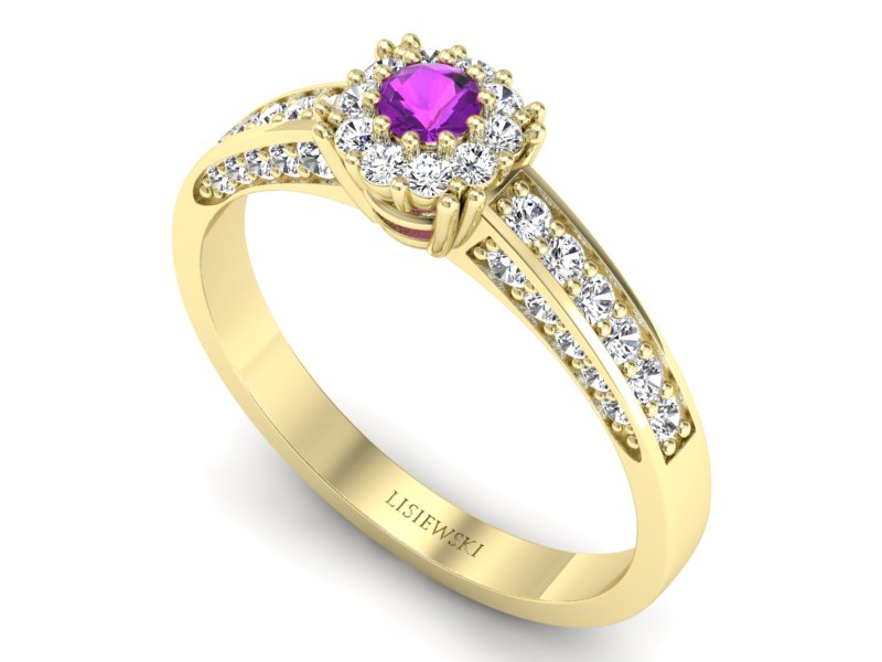 Pierścionek ametyst i brylanty żółte złoto - p16031zat — zdjęcie 3