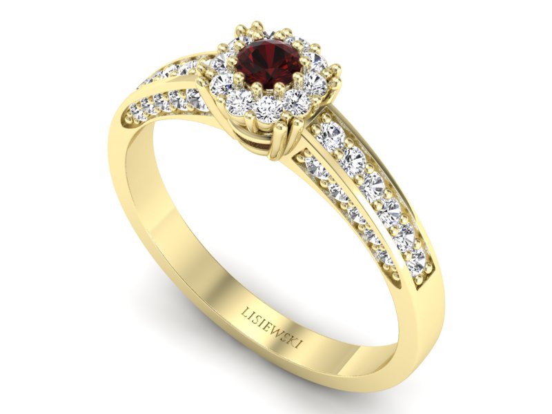 Złoty pierścionek z granatem żółte złoto - p16031zgr — zdjęcie 3