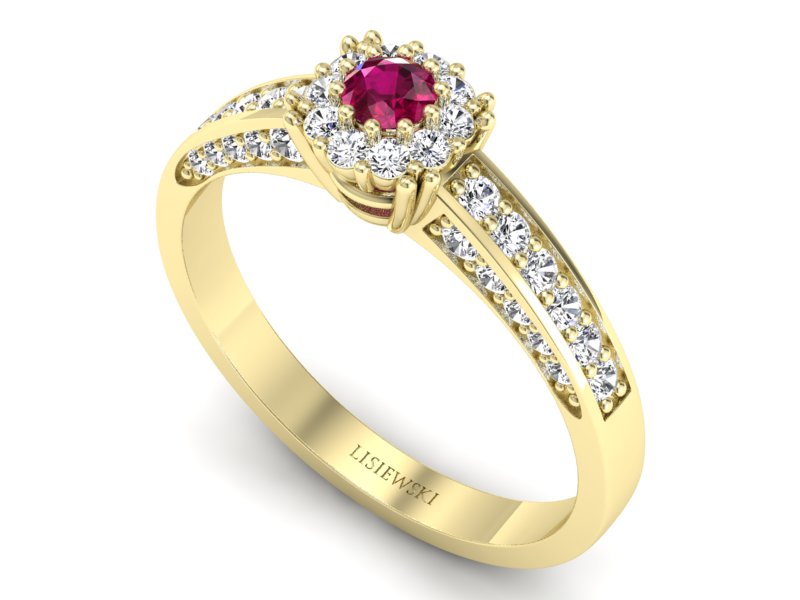 Pierścionek z rubinem i brylantami żółte złoto - p16031zr — zdjęcie 3