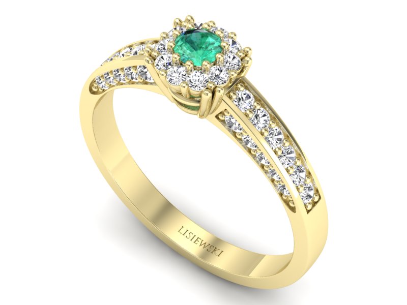 Złoty pierścionek ze szmaragdem i diamentami - p16031zsm — zdjęcie 3