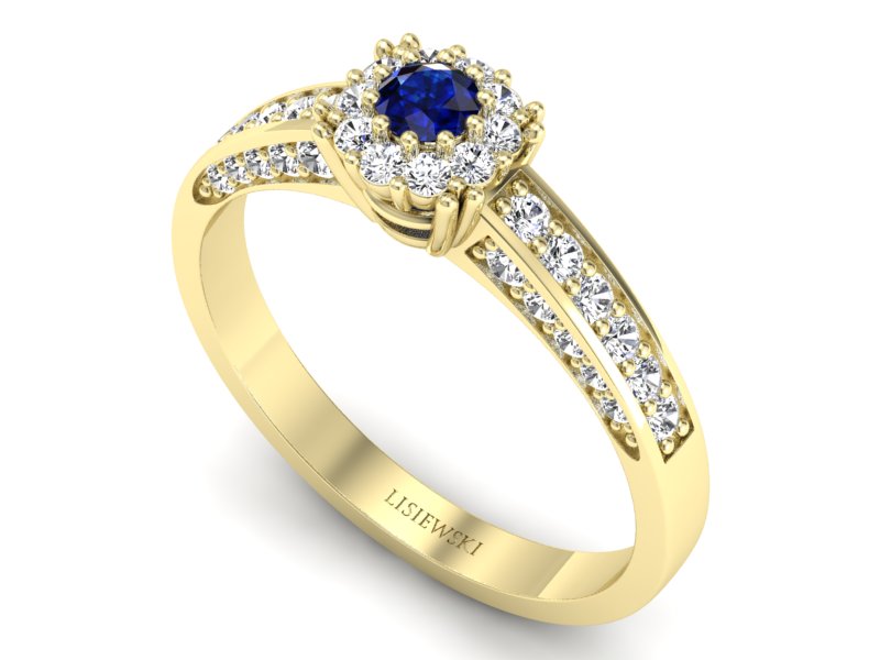 Złoty pierścionek z szafirem i diamentami - p16031zsz — zdjęcie 3