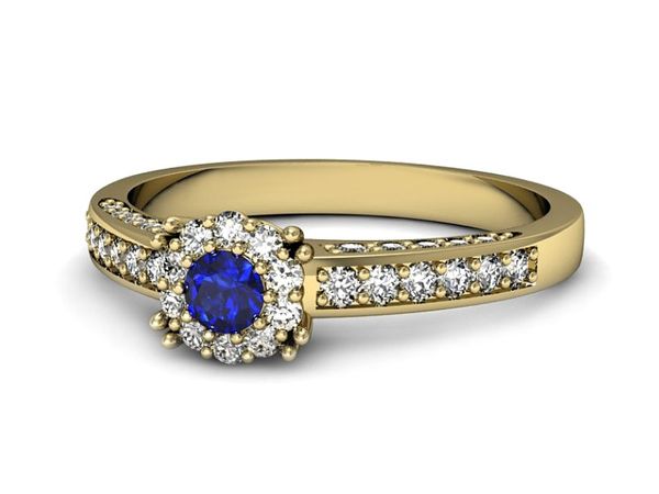 Złoty pierścionek z szafirem i diamentami - p16031zszc