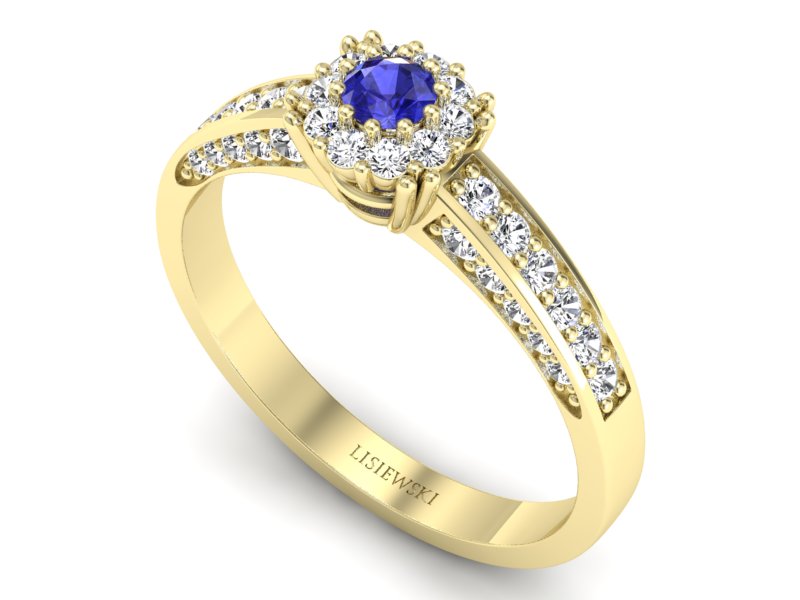 Złoty pierścionek z szafirem i diamentami - p16031zszc — zdjęcie 3