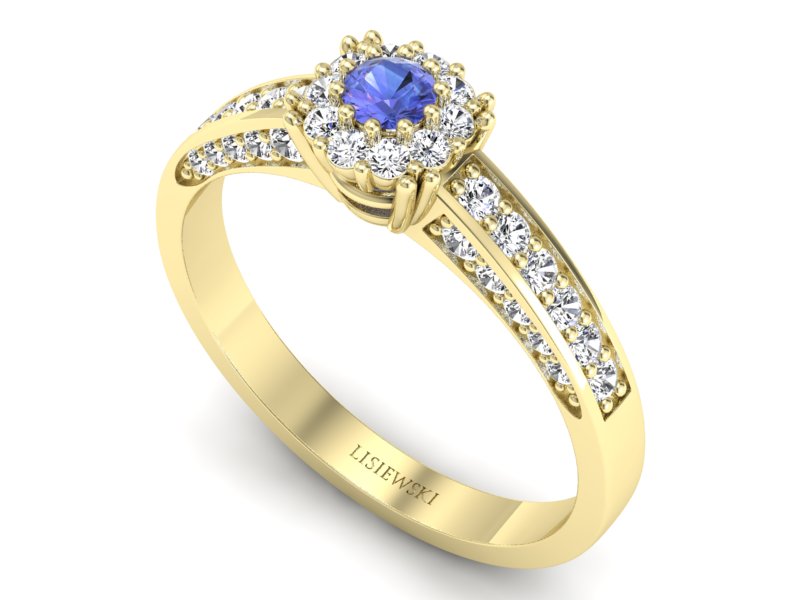Pierścionek z tanzanitem i brylantami żółte złoto - p16031zt — zdjęcie 3