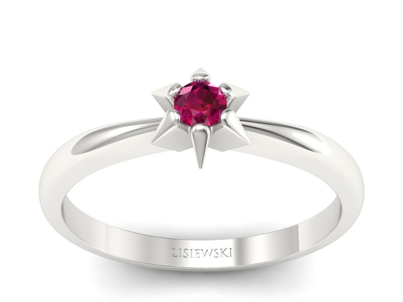 Złoty pierścionek z rubinem białe złoto - p16032br