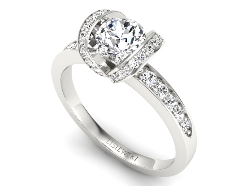 Pierścionek zaręczynowy z brylantami białe złoto - p16034b — zdjęcie 3