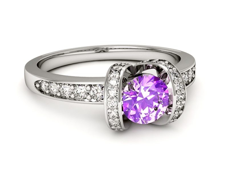 Pierścionek białe złoto z ametystem i brylantami - p16034bat — zdjęcie 5