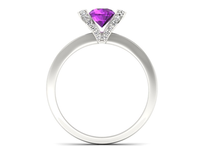 Pierścionek białe złoto z ametystem i brylantami - p16034bat — zdjęcie 2