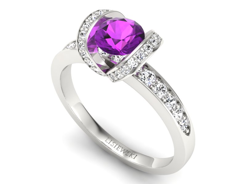Pierścionek białe złoto z ametystem i brylantami - p16034bat — zdjęcie 3