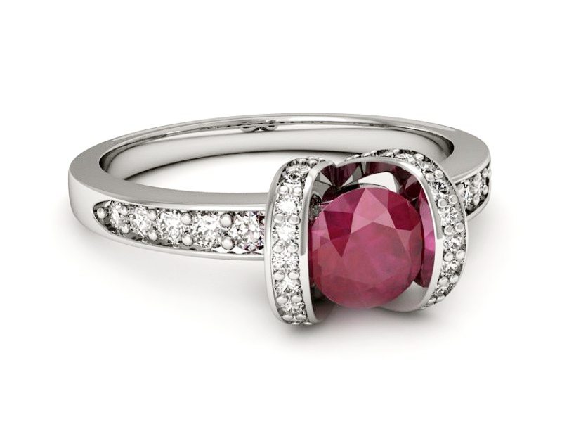 Pierścionek z rubinem i brylantami białe złoto - p16034br — zdjęcie 5