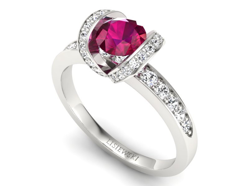 Pierścionek z rubinem i brylantami białe złoto - p16034br — zdjęcie 3
